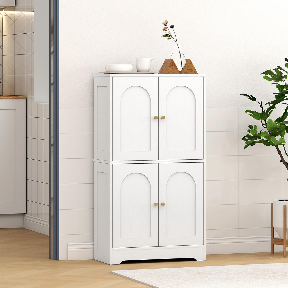 HIGHBOARD DE-11187 4 gebogene Türen & verstellbare Böden Weiß - Weiß, Holzwerkstoff (30/110/60cm) - ComfortXL