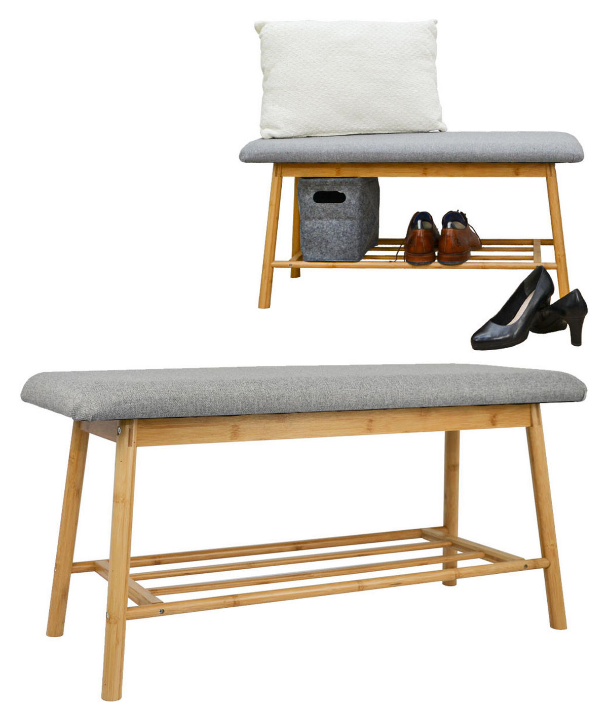 SITZBANK-SCHUHREGAL 90/34/44 cm, Hellgrau - Grau, Kunststoff (34/44/90cm) - Dunedesign