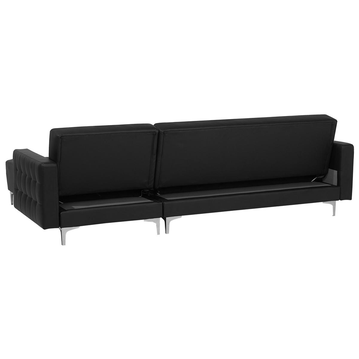 SCHLAFSOFA rechtsseitig mit Ottomane Kunstleder Schwarz Aberdeen - Schwarz, Textil (267/168cm) - Beliani