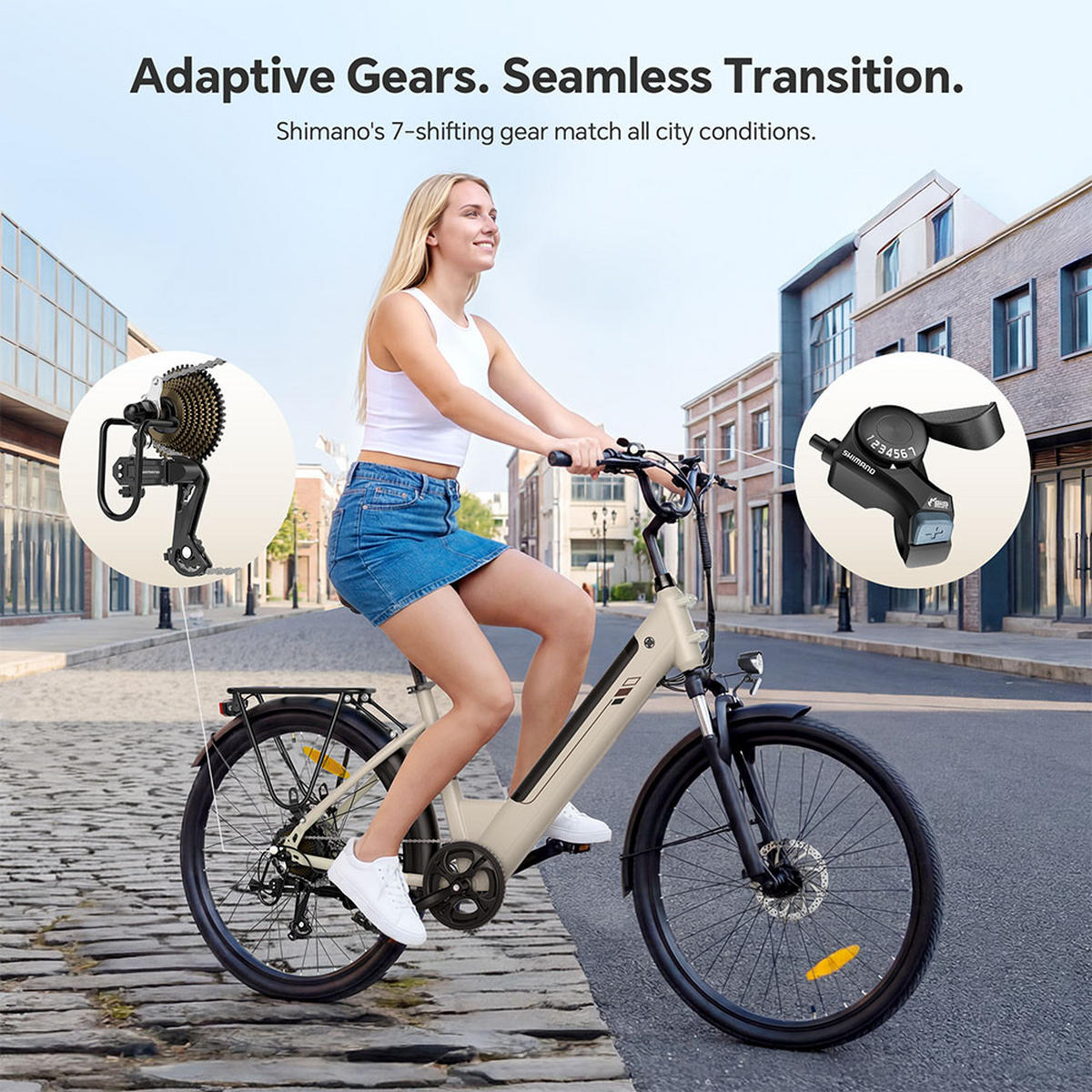 E-BIKE Touroll J2 ST – 100km Reichweite, 250W Motor, Shimano 7-Gang, Step-Thru Rahmen - Grau, Metall (120cm)
