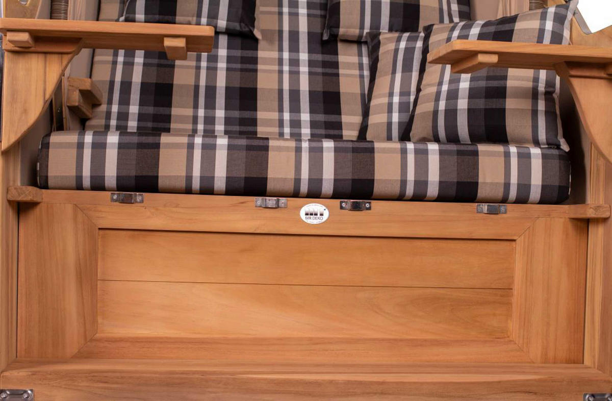 STRANDKORB Baltikum Teak 2,5 Sitzer - Braun/Grau, Holz/Metall (142/170/95cm) - Mr. Deko