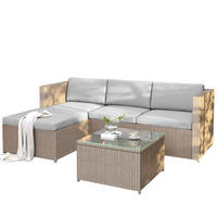 LOUNGE-SET 196/136/67 cm khaki aus Polyrattan und Stahl mit Couchtisch und Kissen - Beige, Metall - OKWISH