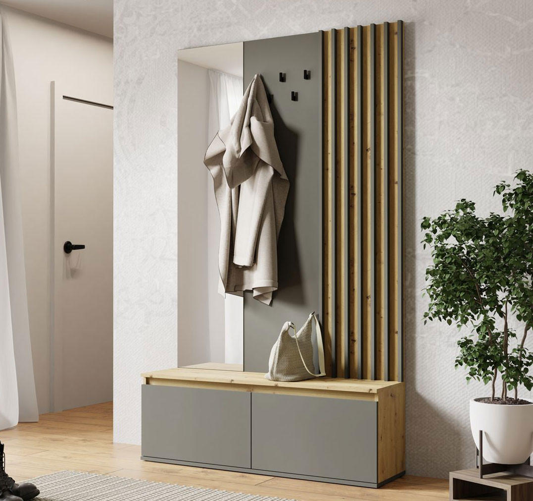 GARDEROBE Doris artisan eiche graphitgrau 120 cm / 34 cm / 202 cm - Graphitfarben/Grau, Holz/Holzwerkstoff (120/202/34cm) - Feldmann-Wohnen