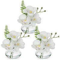 KUNSTBLUMEN 3er Set Orchidee Phalaenopsis mit Glasvase Weiß - Weiß, Kunststoff (12cm)