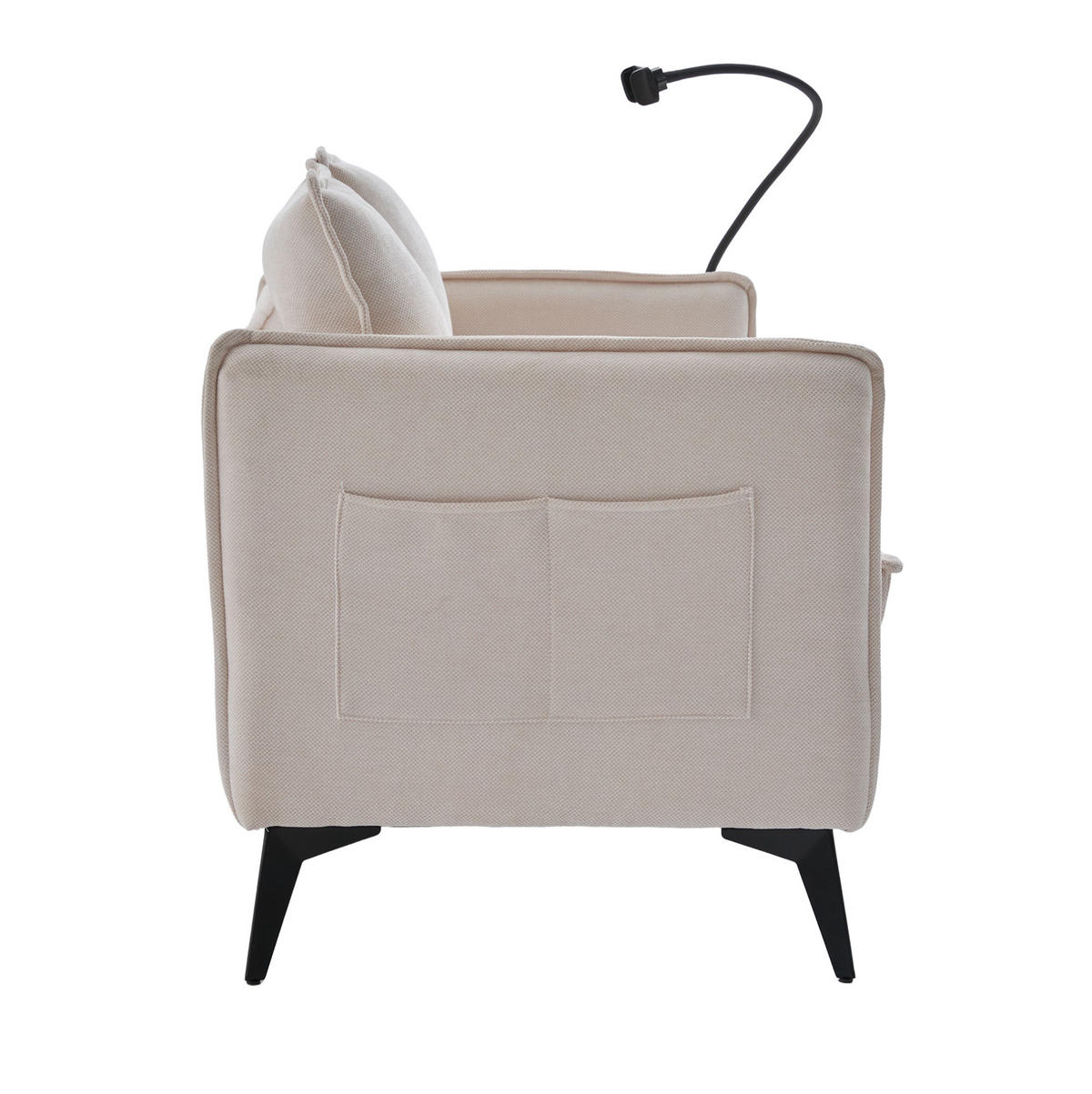 2-SITZER-SOFA aus Chenille 69x127x66 cm Beige mit Handyhalter und Seitentaschen - Beige, Textil (69/66/127cm) - Modfu