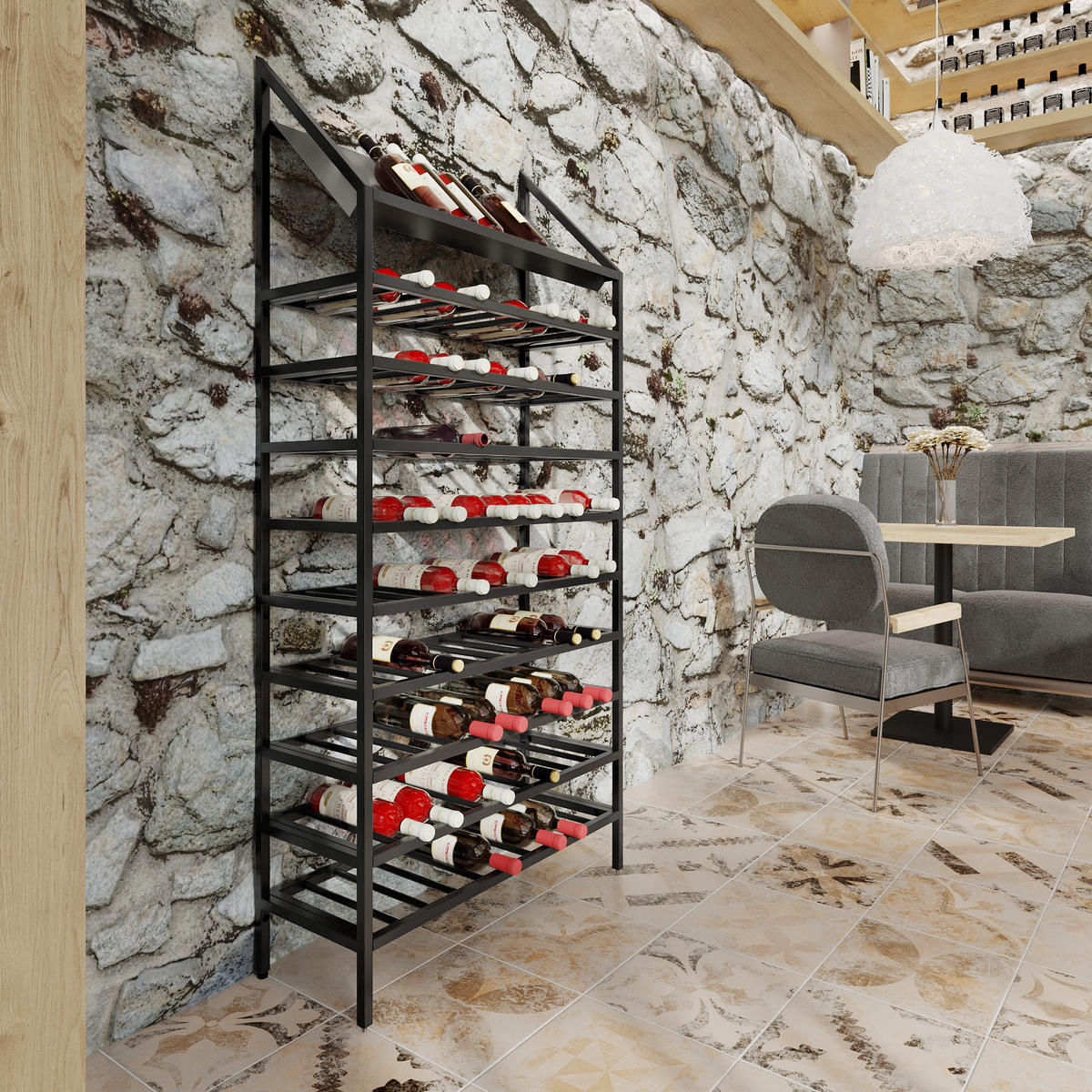 WEINREGAL für 130 Flaschen aus Metall, schwarz Napa - Schwarz, Metall (80/170/30cm) - Metalo Pro