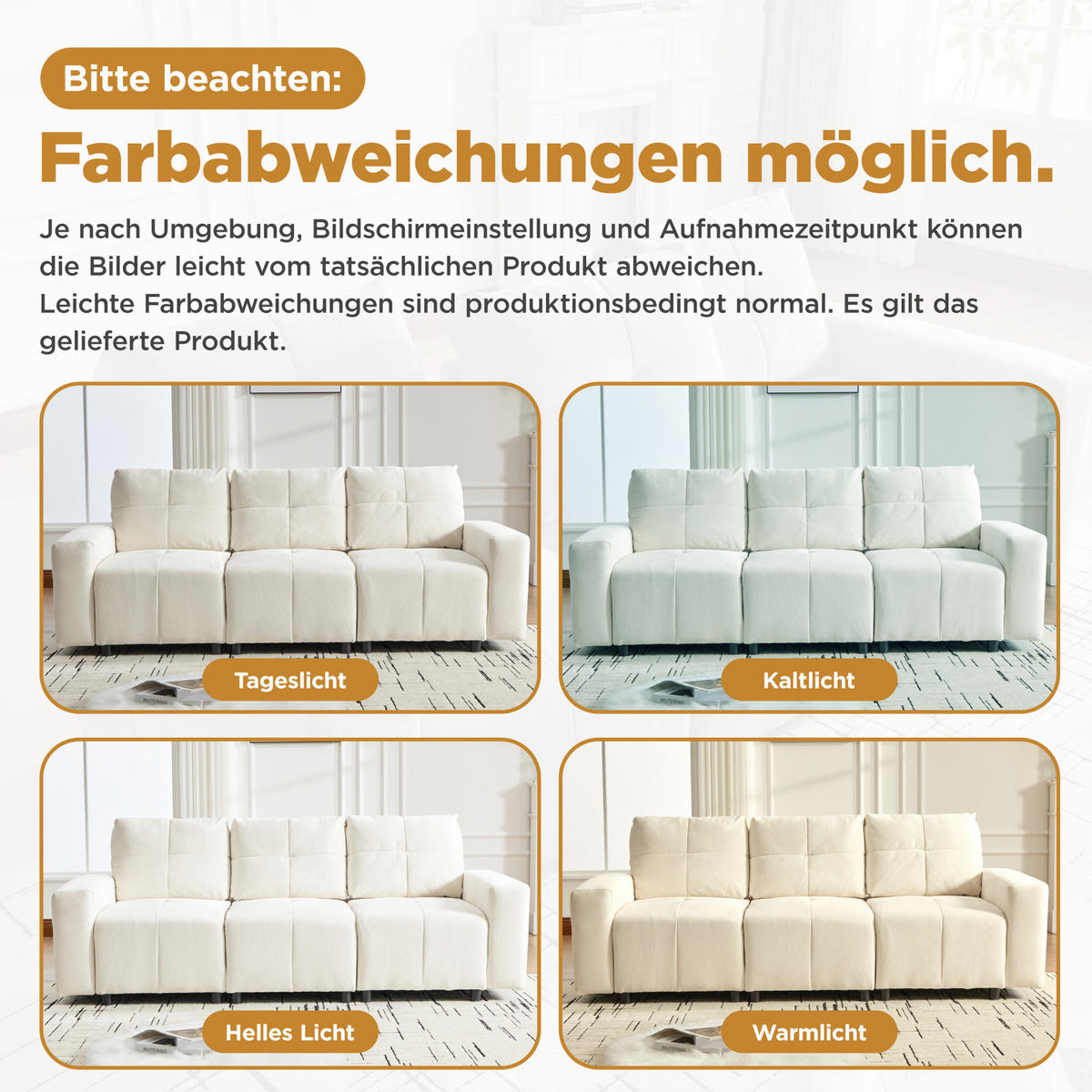 3-SITZER-SOFA aus Chenille 213x94x84 cm Beige-Weiß mit Schlaffunktion, verstellbarer Sitztiefe und hoher Belastbarkeit - Beige, Kunststoff (213/84/94cm) - Modfu
