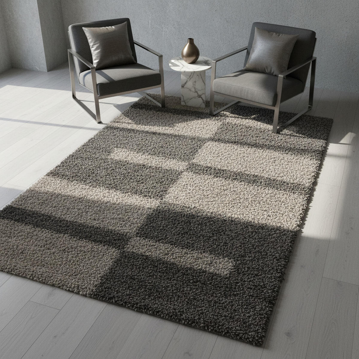 HOCHFLORTEPPICH Shaggy Kariert Kuschelig Waschbar Wohnzimmer Taupe 200x290 cm – WERFEN - Braun, Textil (200/290cm) - KADIMA DESIGN