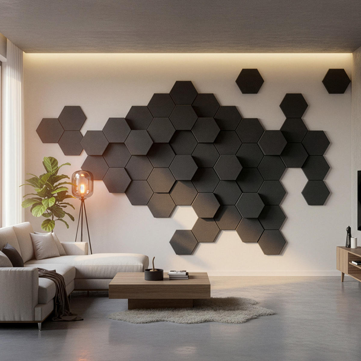 AKUSTIKPLATTEN HEXAGON SILENT - Schwarz, 5 - Schwarz, Kunststoff (35/30.3/1cm) - Home Deluxe