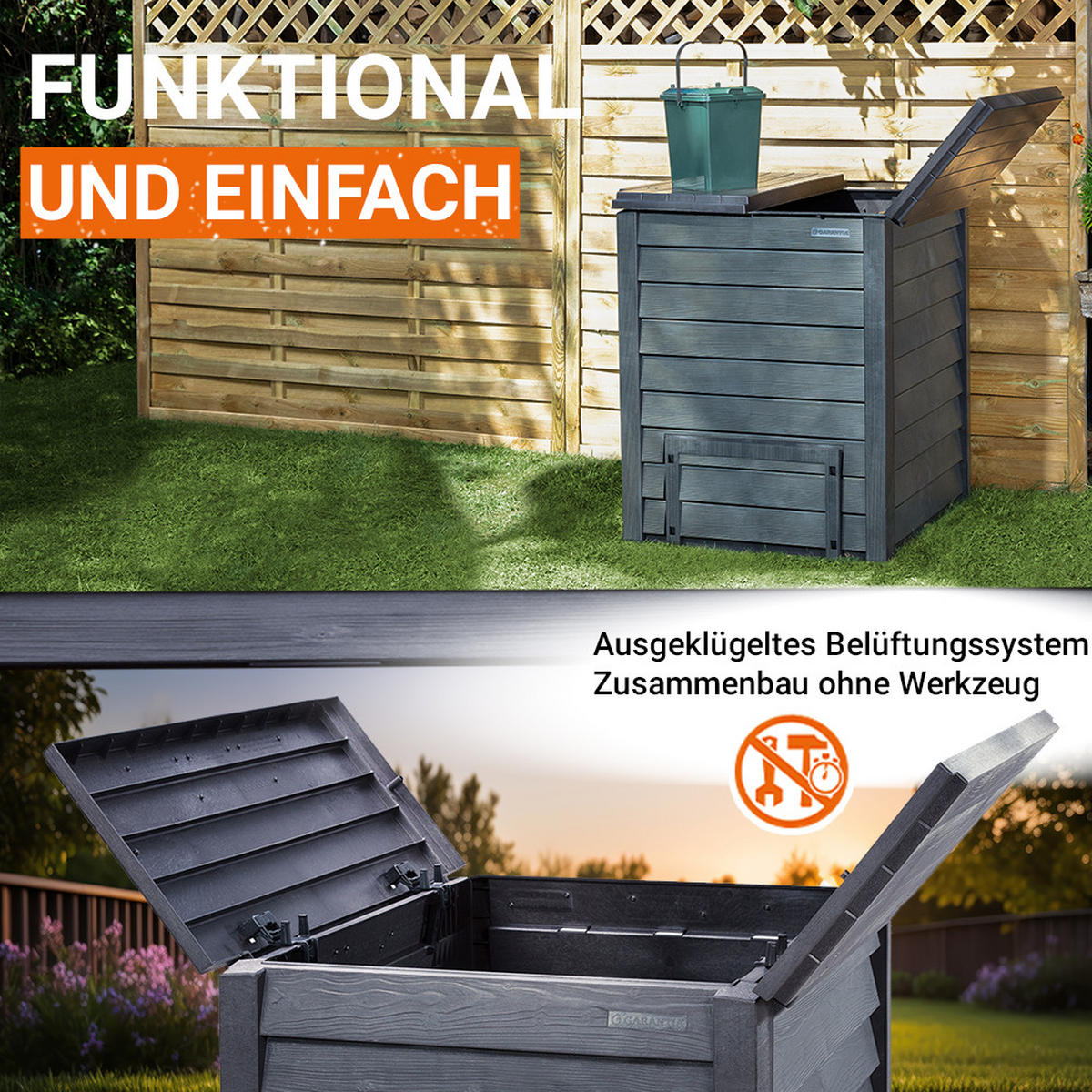 KOMPOSTER 600 L, anthrazit-braun - Braun, Kunststoff (80/100/80cm) - GARANTIA