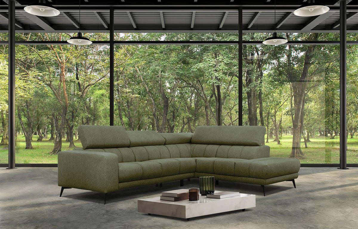 ECKSOFA MORELLO 5-Sitzer, olivgrün - Schwarz/Olivgrün, Holzwerkstoff/Textil (287/228cm) - Courtois Laville