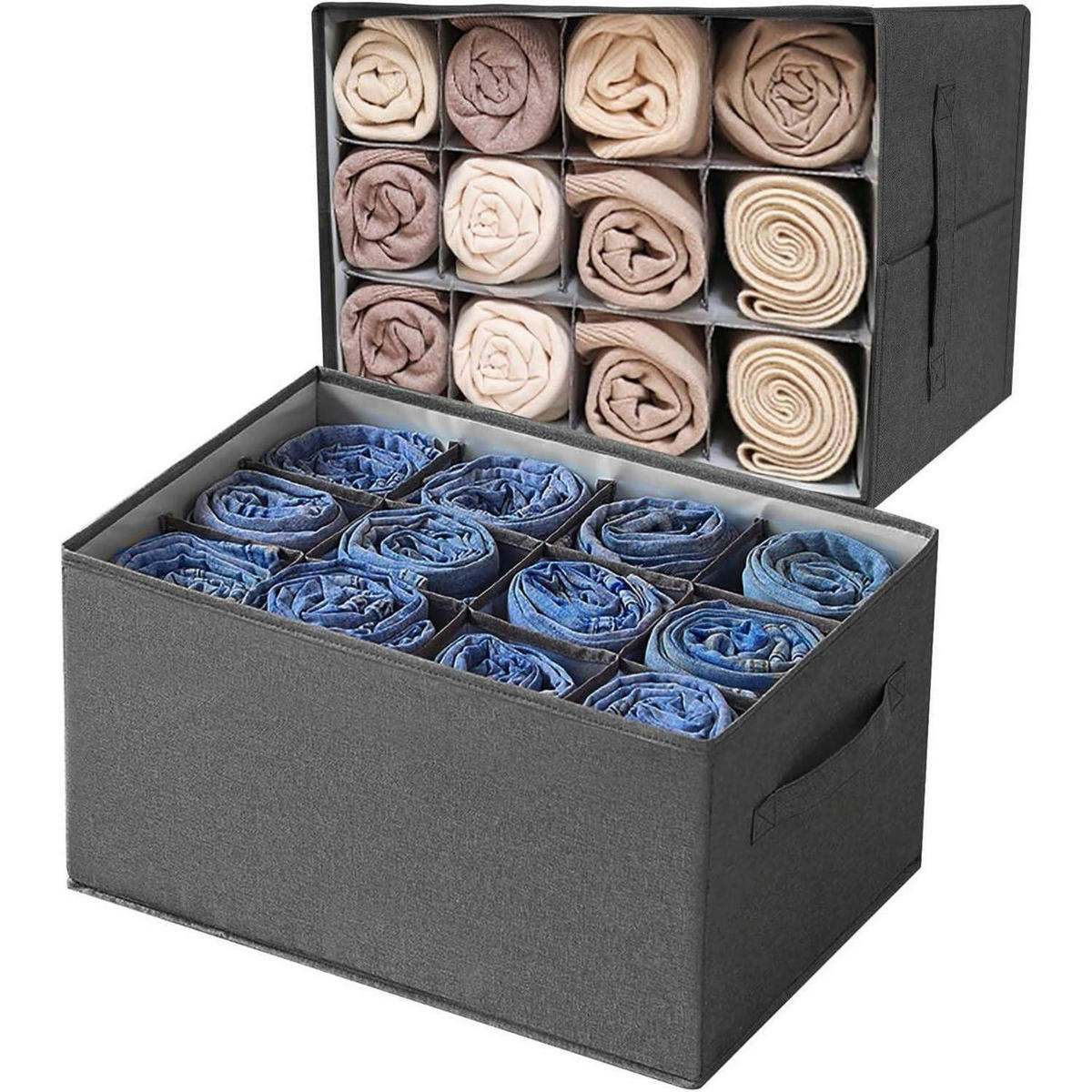 KLEIDERSCHRANK Organizer 2-teiliges Set 12 Zellen Grau - Grau, Textil (26/44/8cm)