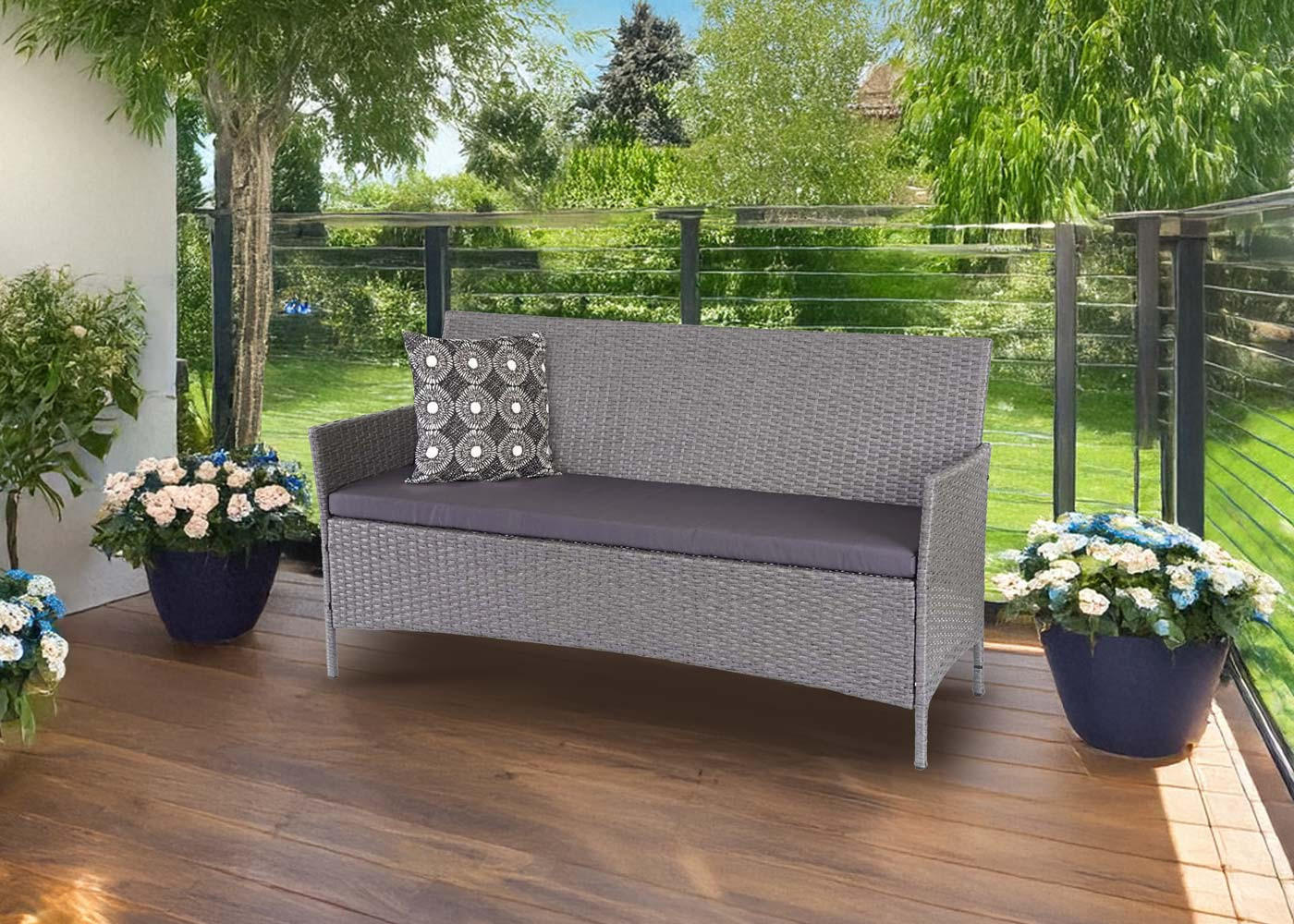 3-SITZER POLY-RATTAN GARTENBANK Hellgrau, Grau - Hellgrau/Grau, Kunststoff (154/82/60cm) - MCW