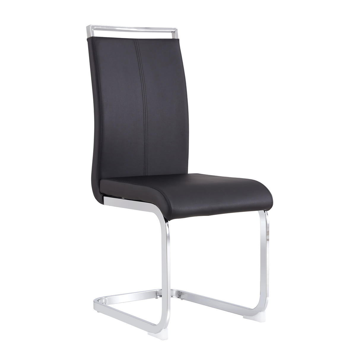FREISCHWINGER 4er-Set, Schwarz, Kunstleder, Chromgestell - Schwarz, Leder (42/100/43cm)