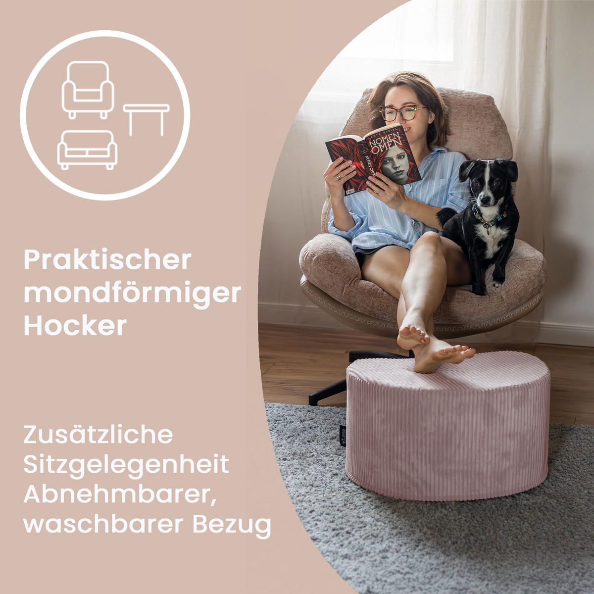 SITZSACK Halbmond 54/36/35 cm, weicher Cord 420 g/m², Rosa - Pink, Textil (36/35/54cm) - Dreamroots
