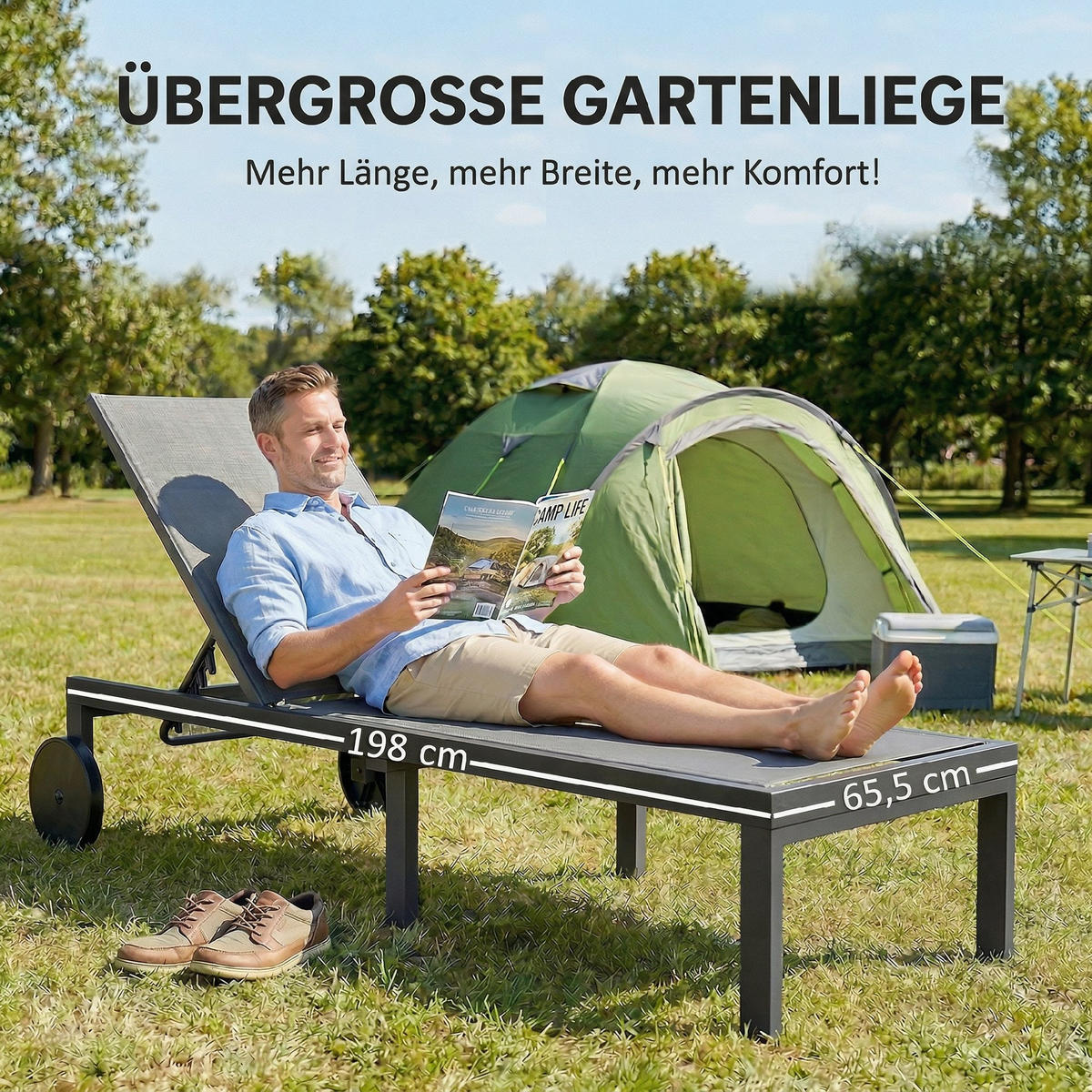 SONNENLIEGE Aluminium Dunkelgrau - Dunkelgrau, Textil/Metall (65.5/89/198cm) - Outsunny