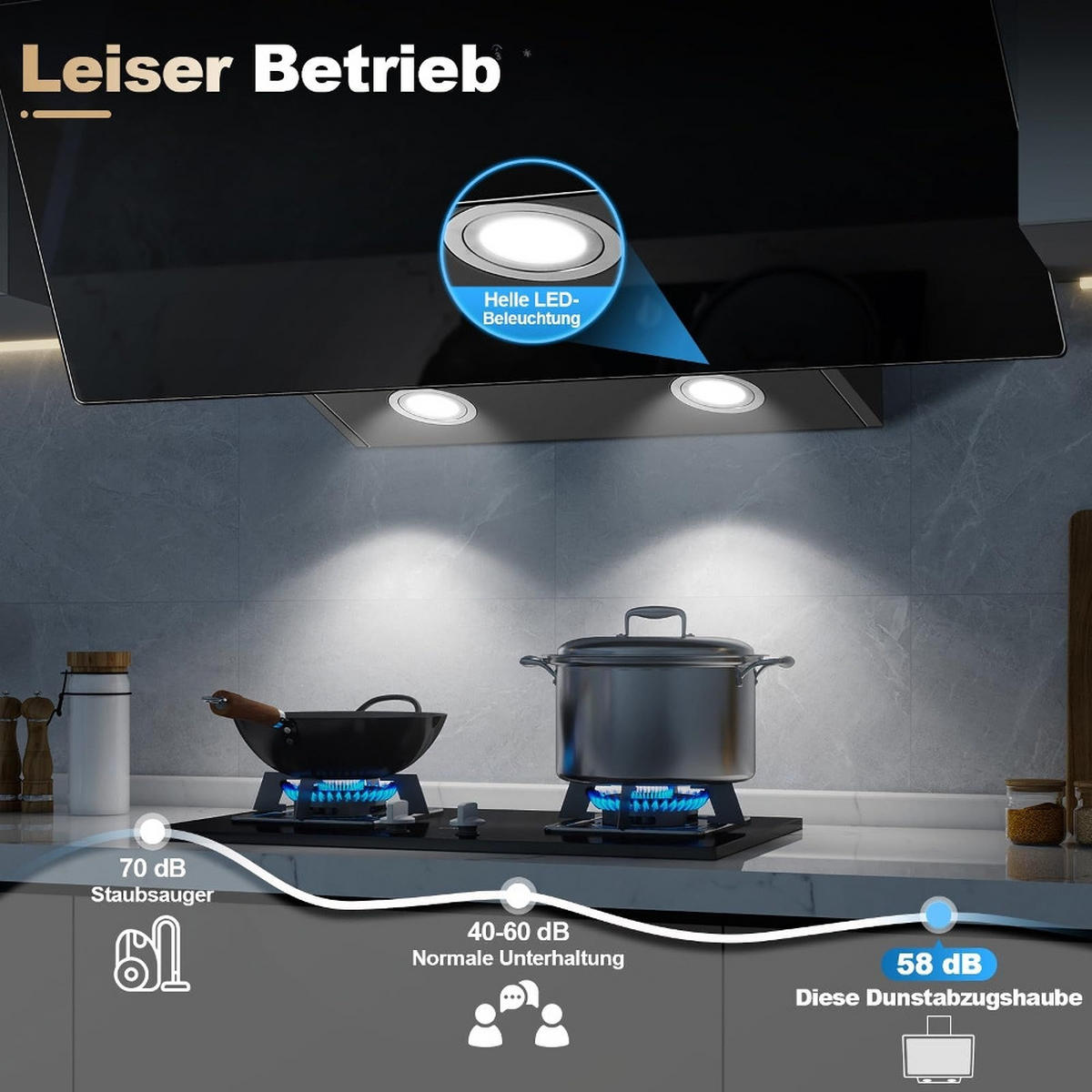 DUNSTABZUGSHAUBE Kopffreihaube, TOUCHSCREEN, UMLUFT UND ABLUFT, Schwarz Glas, Wandhaube, 90 cm - Schwarz, Metall (35.1/44.5/95.4cm) - Rolipo