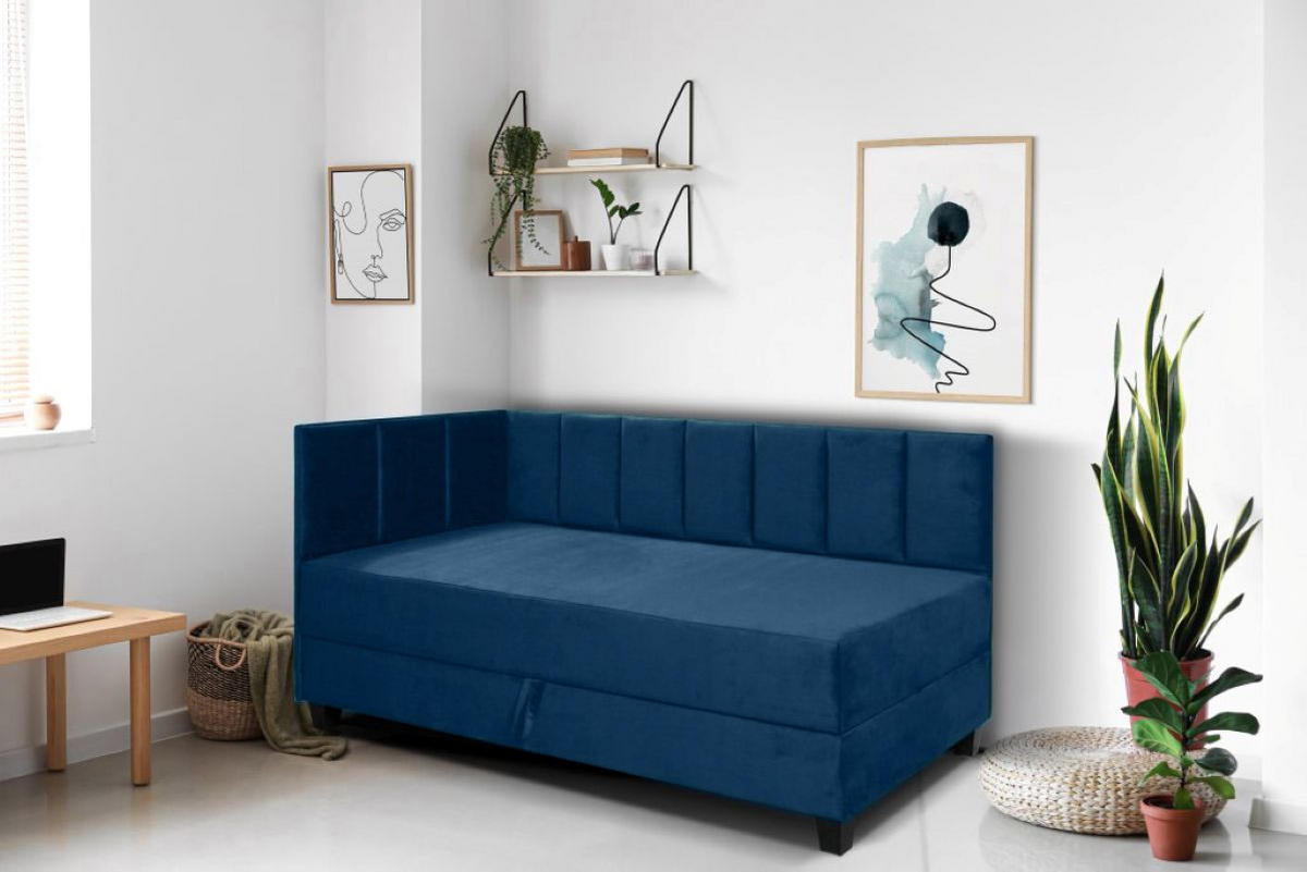 BOXBETT Kinderbett Eryk 80x200 cm mit Matratze und Bettkasten, links, dunkelblau - Blau, Kunststoff (80/200cm) - Margaret Hadas24