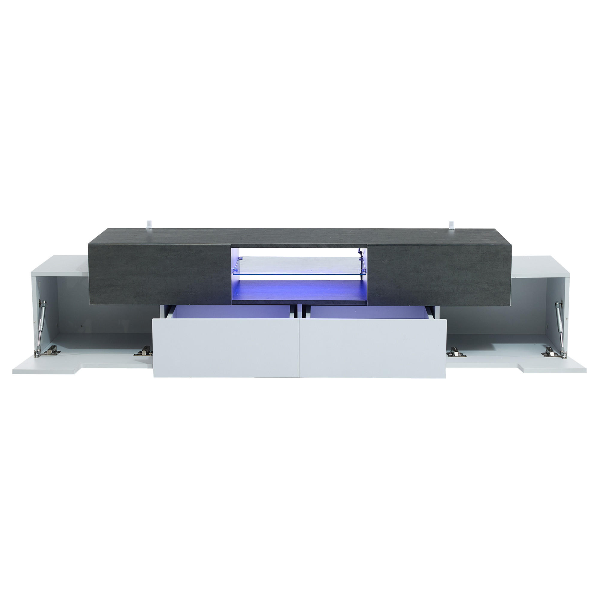 LOWBOARD 180/40/45 cm für 80 Zoll Weiß-Schwarz Marmoroptik Glasablage Spanplatte modern Wohnzimmer - Weiß/Grau, Glas/Holzwerkstoff (180/45/40cm) - EVRYAE