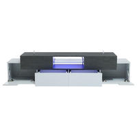 LOWBOARD 180/40/45 cm für 80 Zoll Weiß-Schwarz Marmoroptik Glasablage Spanplatte modern Wohnzimmer - Weiß/Grau, Glas/Holzwerkstoff (180/45/40cm) - EVRYAE