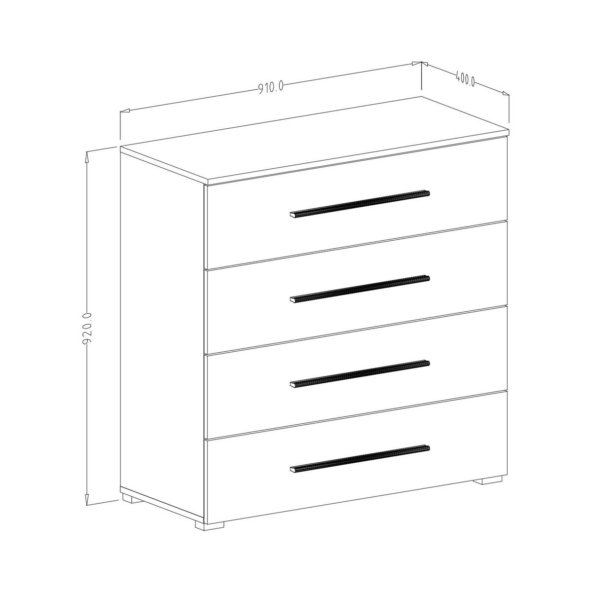 KOMMODE BETTINA 91/92/40 cm mit 4 Schubladen Eichefarben - Eichefarben, Holzwerkstoff (91/92/40cm) - MASSENO
