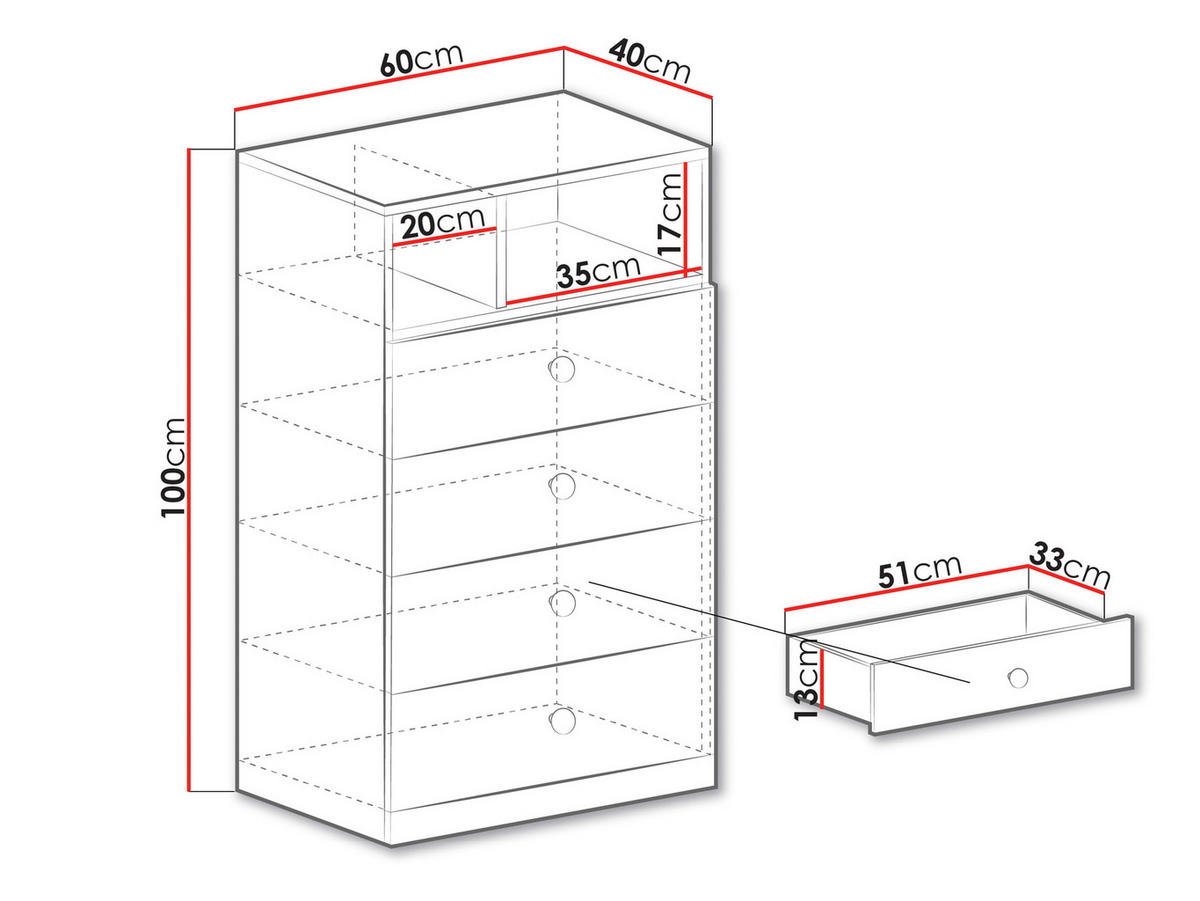 KOMMODE Pixel PX10 - Eichefarben/Weiß, Holzwerkstoff (60/100/40cm)