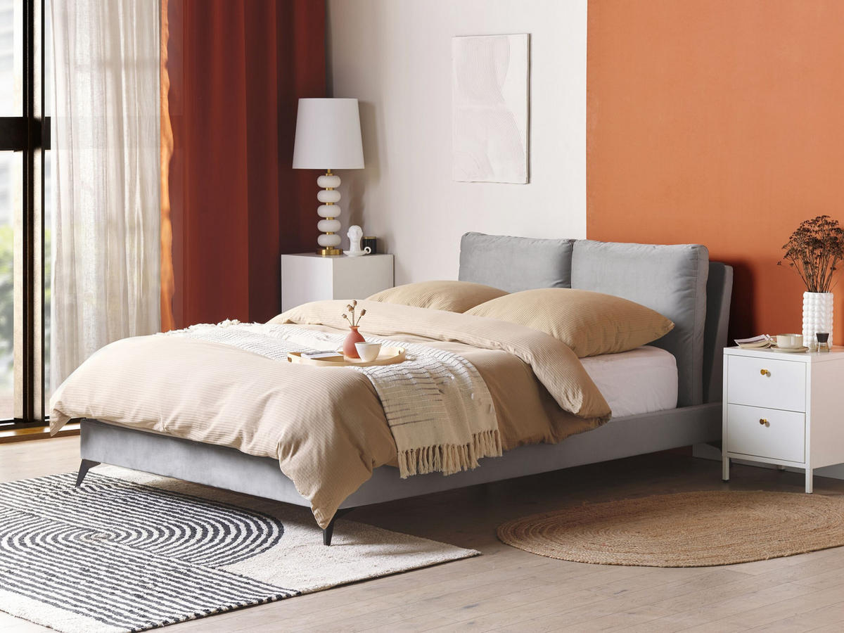 POLSTERBETT 140/200cm Grau Melle - Grau, Textil (140/200cm) - Beliani