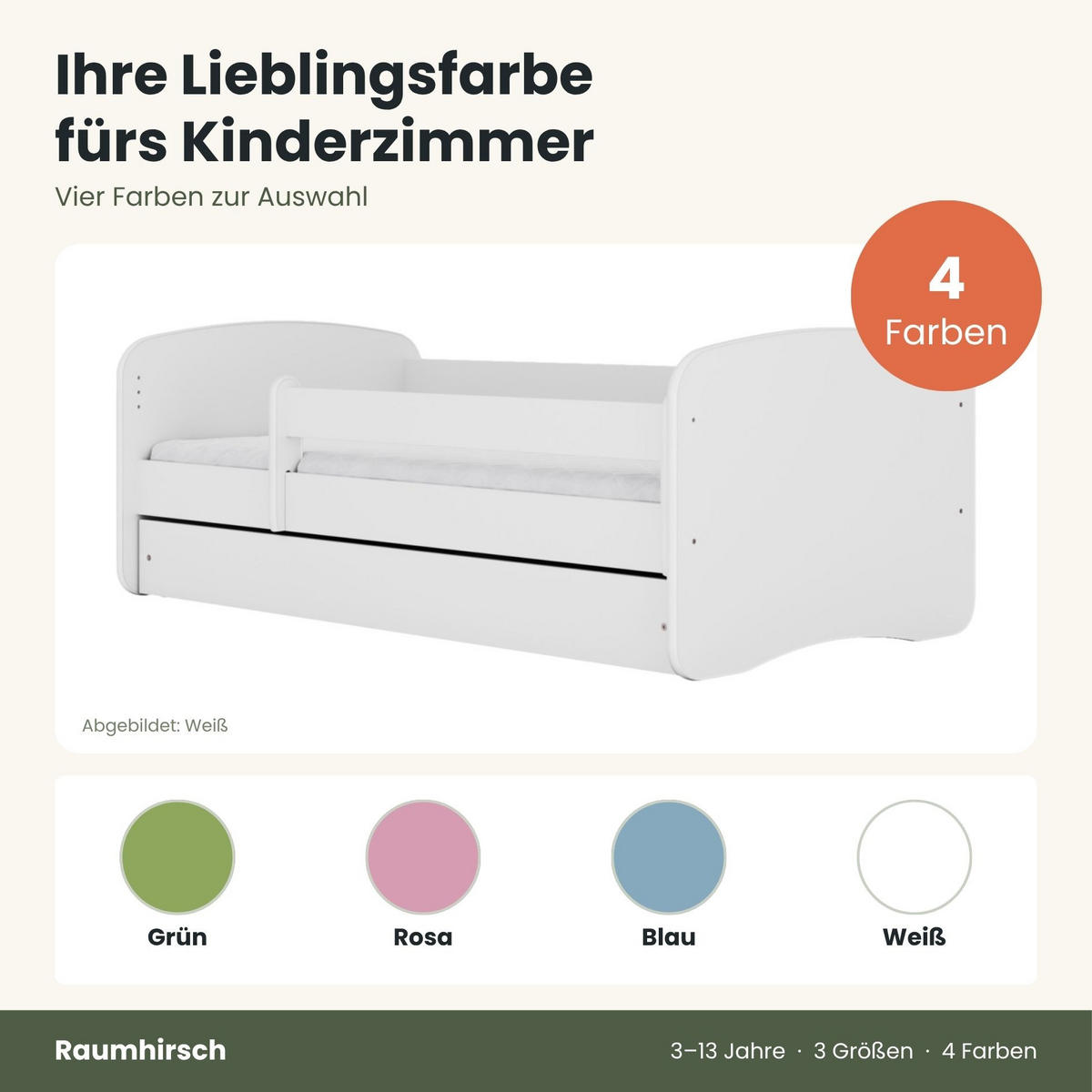 KINDERBETT ohne Motiv 70x140 cm mit Matratze, Schublade, Rausfallschutz & Lattenrost, Weiß - Weiß, Holzwerkstoff (70/140cm) - RAUMHIRSCH FURNITURE
