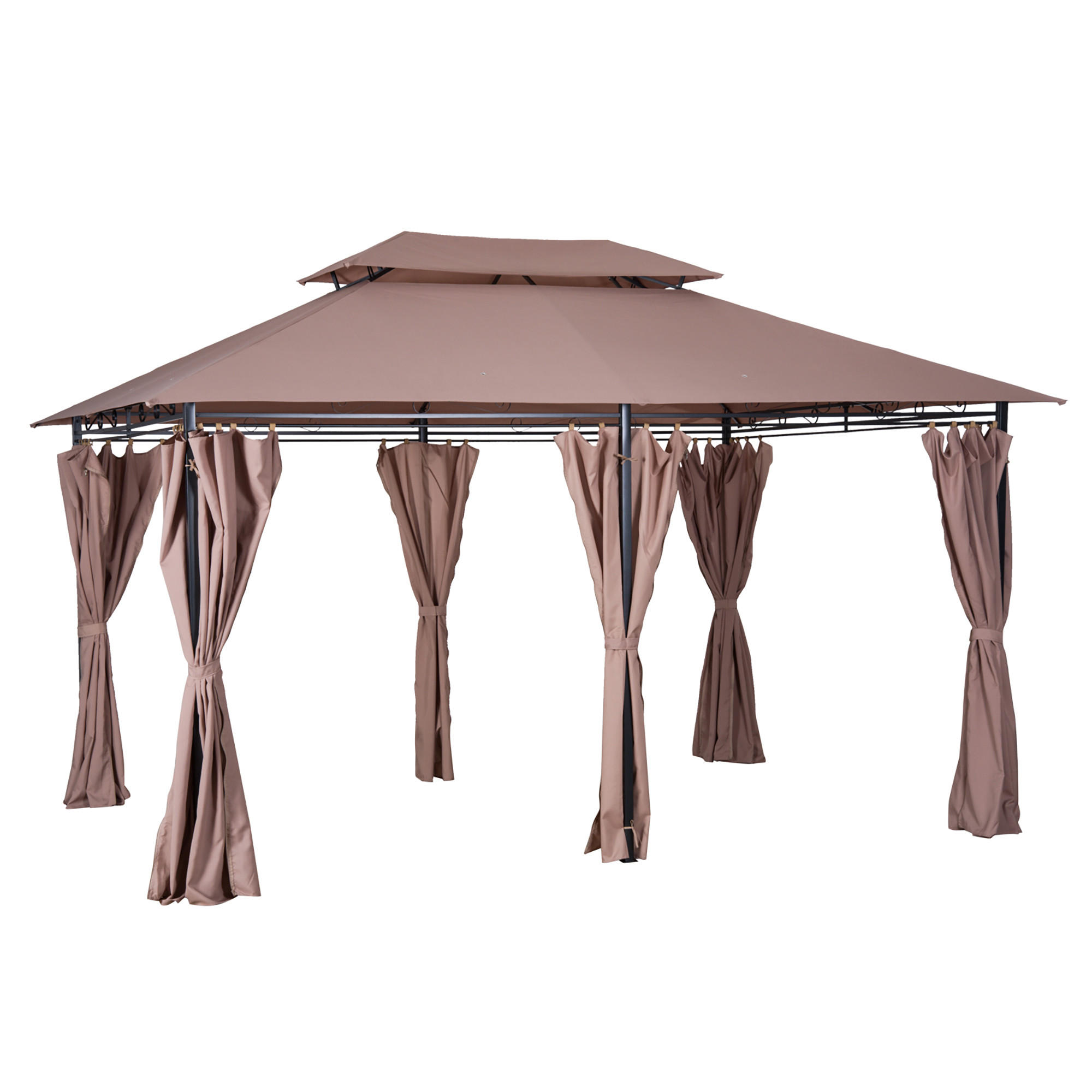 PAVILLON, Khaki, Stahl, Polyester-Gewebe - Braun, Metall (400/280/300cm) - Outsunny