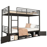 ETAGENBETT aus Metall 90x200 cm Schwarz mit Schuhablage, 2 Schränken, Leiter und Fallschutz - Schwarz, Metall (90/200cm) - IVMEU