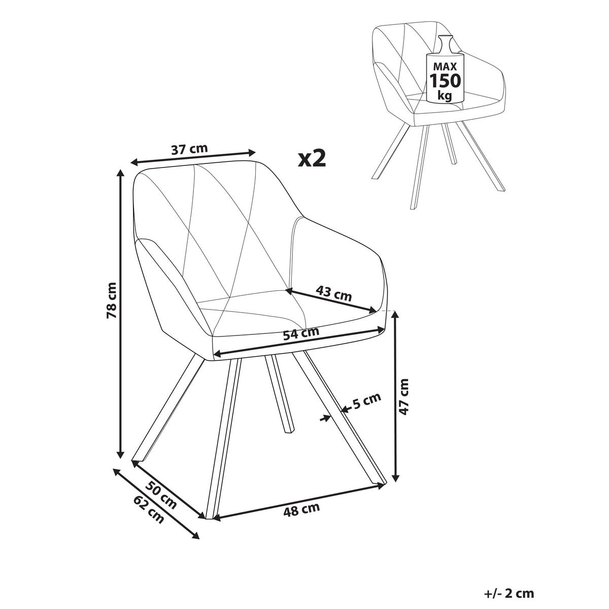 ÉTKEZŐSZÉK 2 darabos Szett Kárpit Barna Monee - barna, textil/fém (54/78/62cm) - Beliani