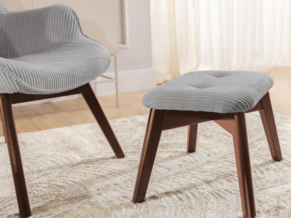 LOUNGESESSEL mit Fußhocker Lenari Hellgrau Cordstoff mit Füßen in Braun - Hellgrau/Braun, Holz/Textil (71/96/86cm) - S-Style Möbel