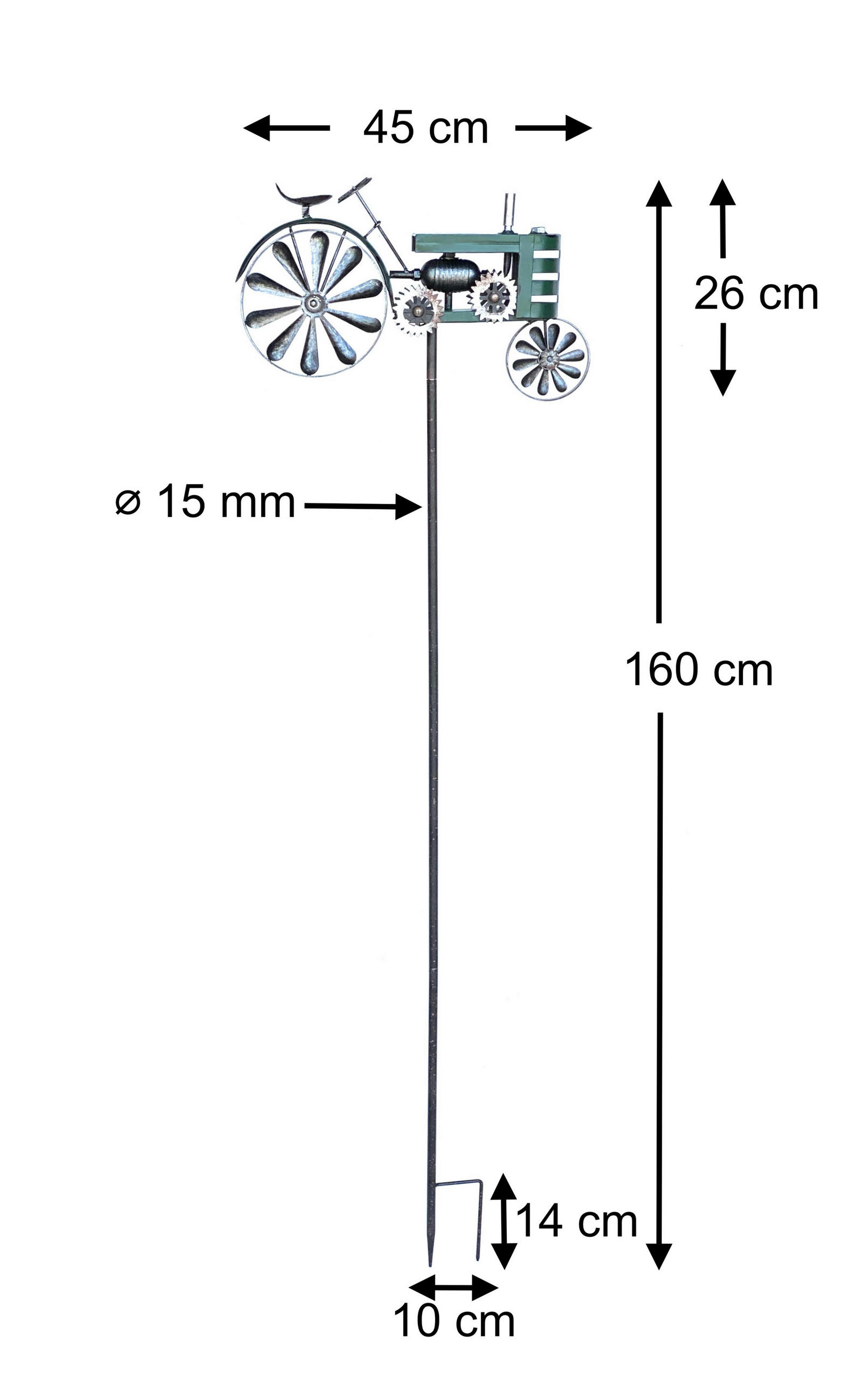 GARTENSTECKER Metall Traktor XL 160 cm Trecker Grün - Grün, Metall (45/160/9.5cm) - DanDiBo