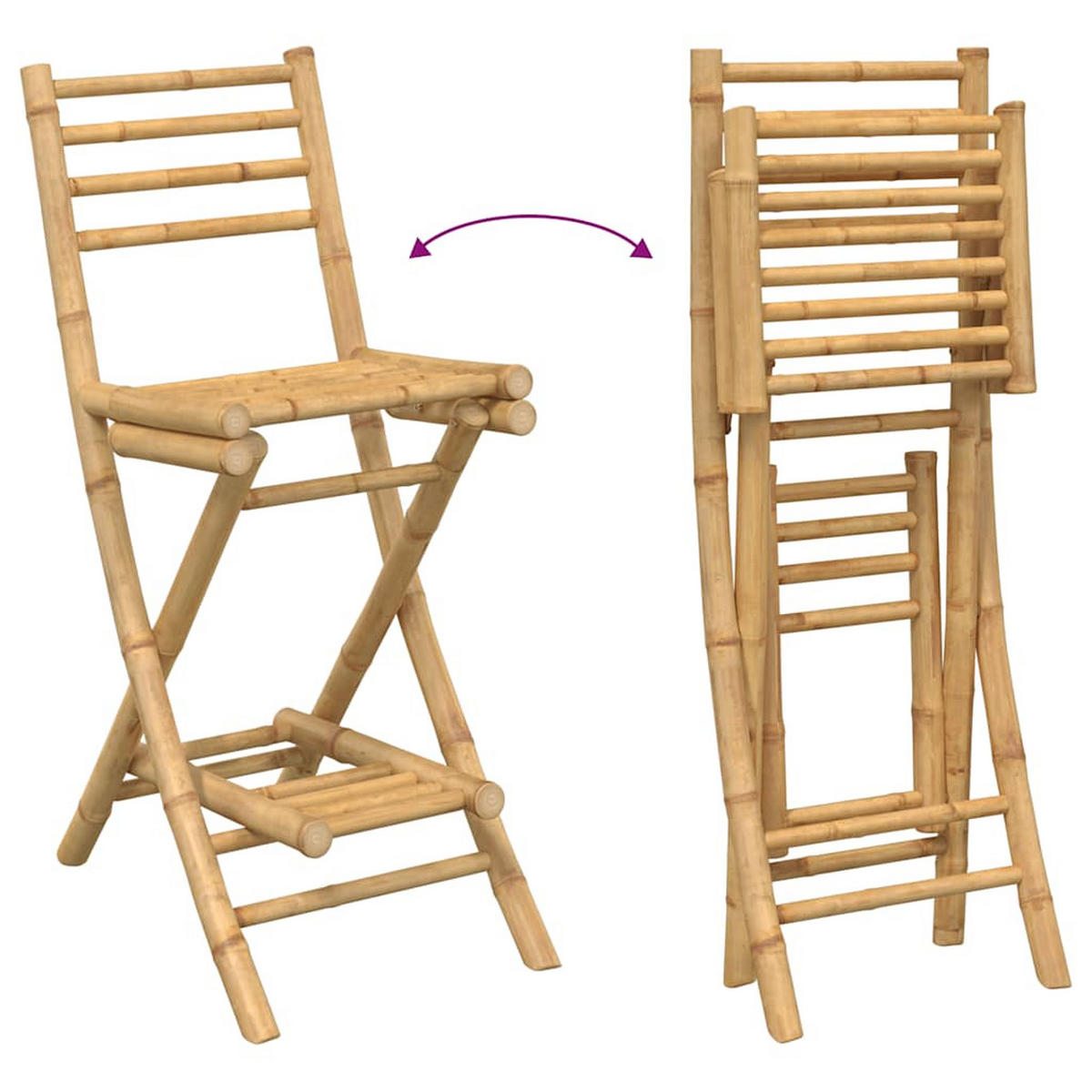 OUTDOOR-BARHOCKER Mit Fussstützen 2 Stk. KlaPPbar Bambus - Braun, Naturmaterialen (57.5/97/40cm) - vidaXL