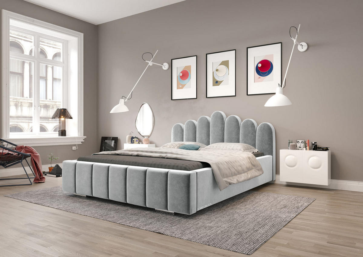 POLSTERBETT Bett 03 - 160x200 - Silver - Silberfarben, Holz/Textil (160/200cm) - Möblo