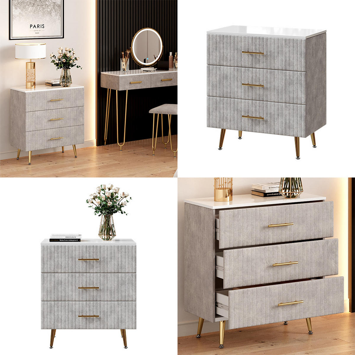 KOMMODE Velia Grau 70 x 78.5 cm mit 3 Schubladen - Grau, Holzwerkstoff (70/78.5/39cm) - Vicco