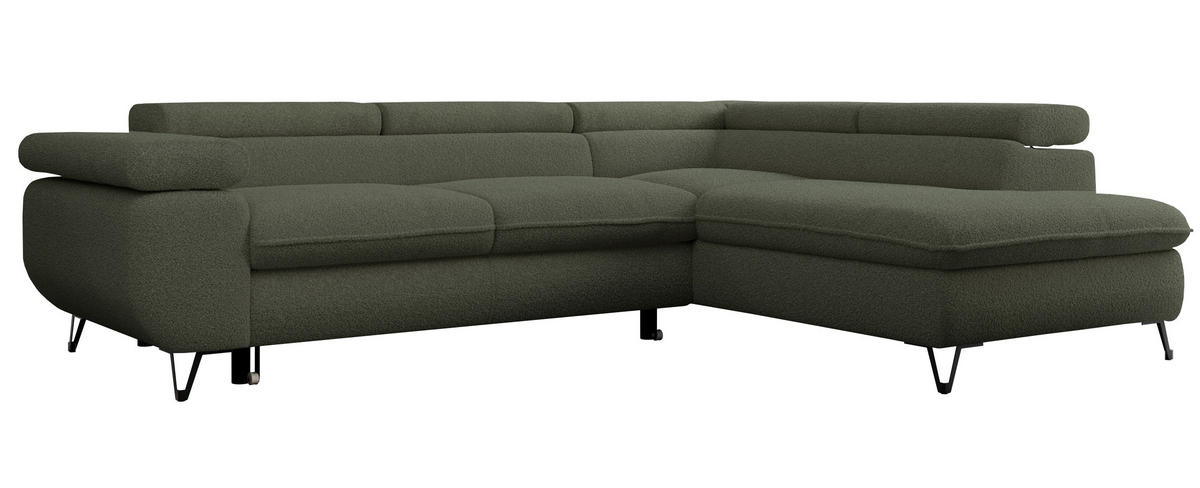 ECKSOFA PEDRO L Grün Boucle - Rechts Seite - Schwarz/Grün, Textil/Metall (273/208cm) - MKS