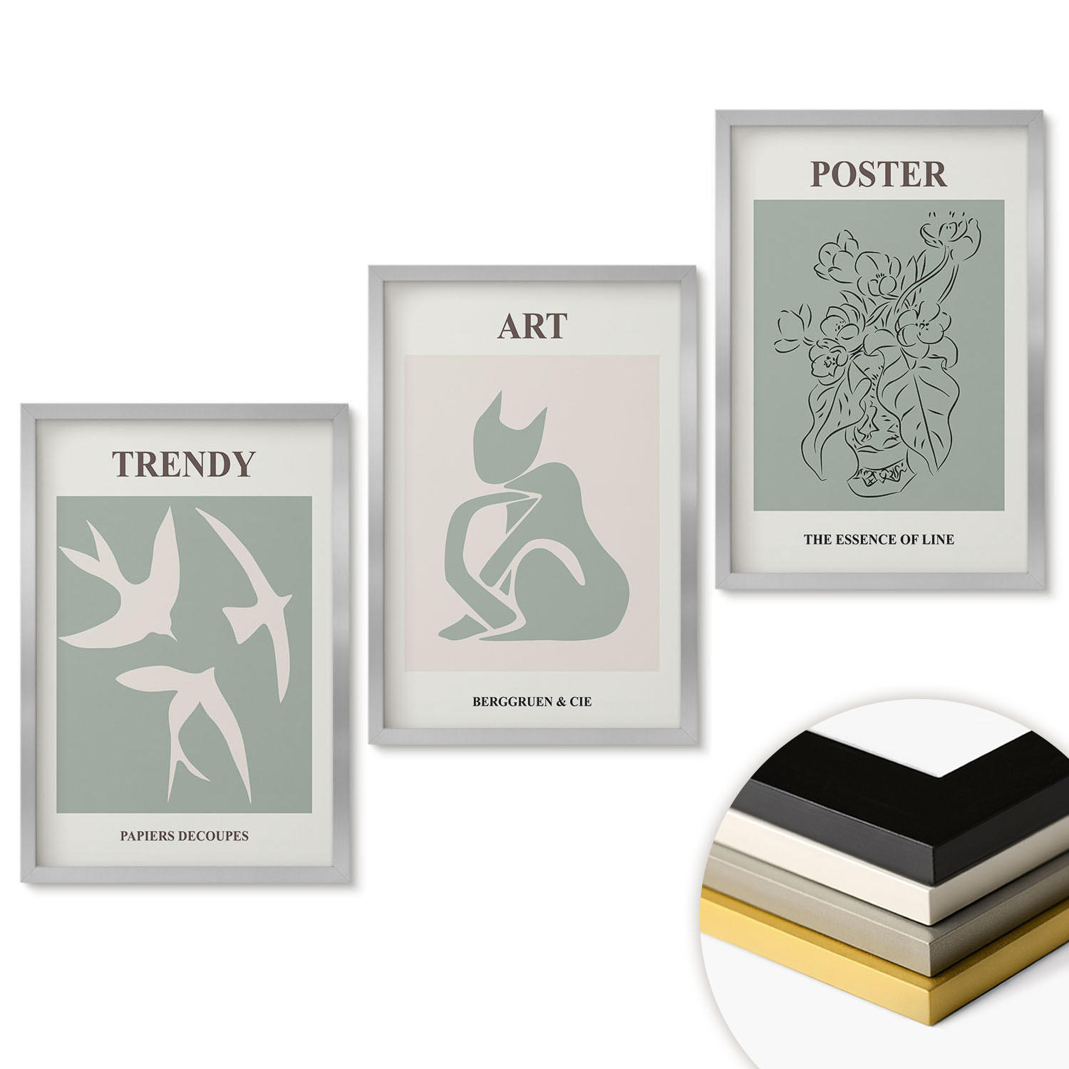 WANDBILDER 3er Set - 40x60 cm Silberner Rahmen - Matisses stilvolle Illustrationen - Silberfarben, Kunststoff (40/60cm) - ArtPrintCave