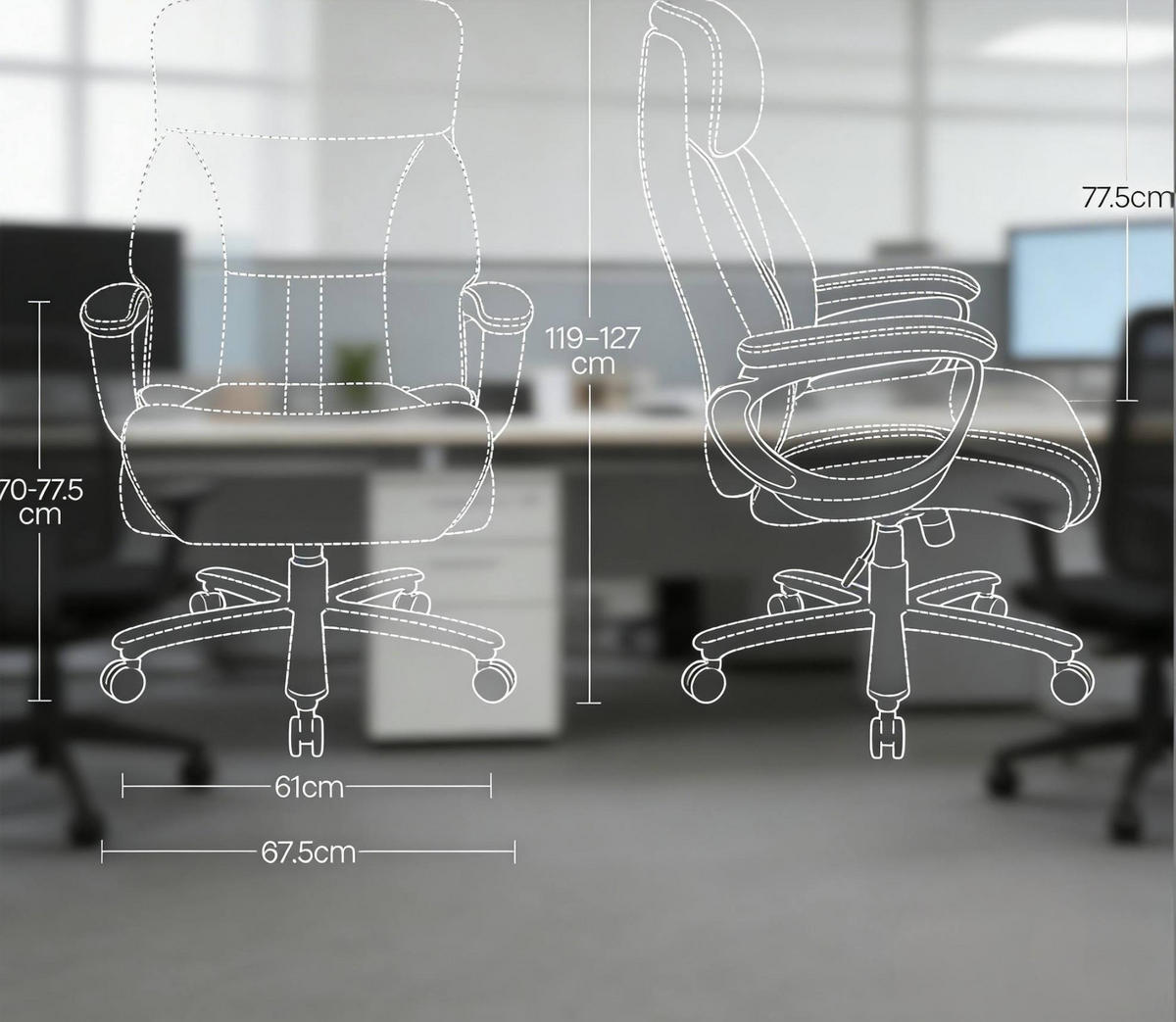 BÜROSTUHL ergonomisch höhenverstellbar 86 x 72 x 127 cm Schwarz - Schwarz, Metall (72/127/86cm) - Meubliv