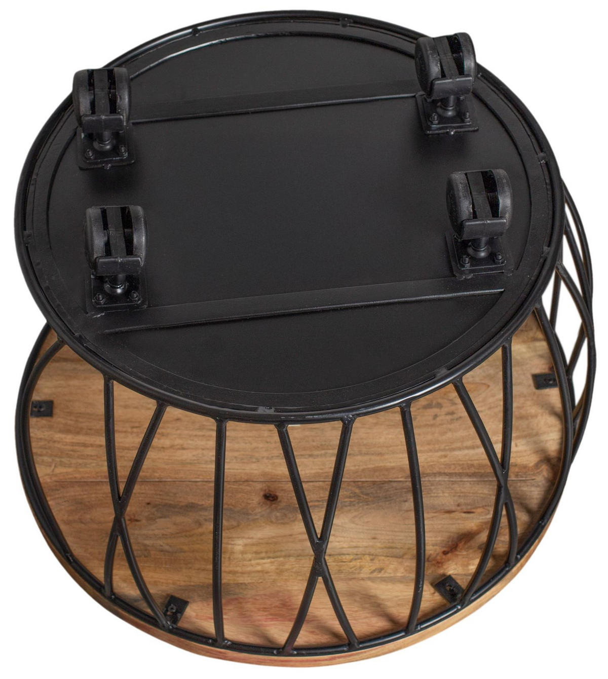 COUCHTISCH Talsano rund Ø 57 cm - Mangoholz natur - Schwarz/Braun, Holz/Kunststoff (57/57/40cm) - bene living