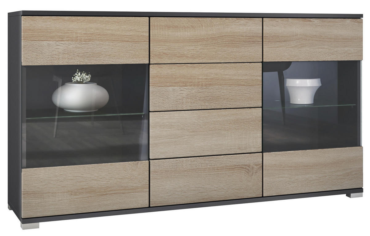 SIDEBOARD Bari Eiche sägerau - Eiche San Remo, Holzwerkstoff (138.5/75.5/35cm) - Vladon