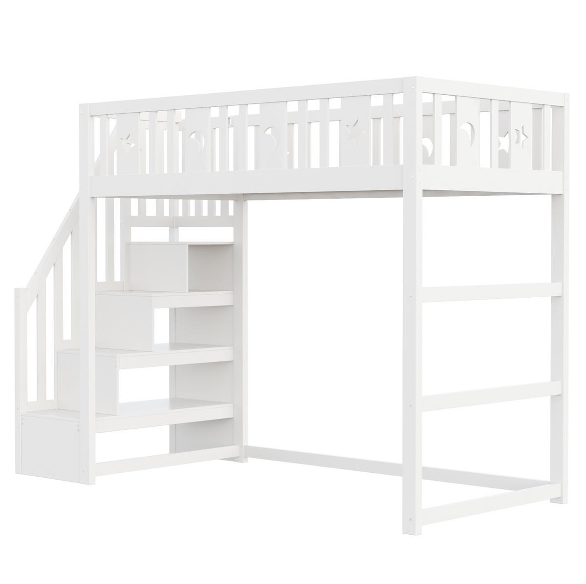 HOCHBETT 90/200 cm mit Treppe, Regalen und Sofabereich, Weiß - Weiß, Holzwerkstoff (90/200cm) - Redom