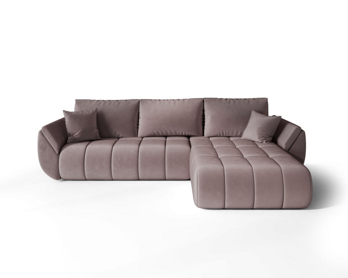 ECKSOFA SYDNEY PREMIUM rechts dunkelrosa Velours Monolith 62 - Schlaffunktion, Bettkasten - Pink, Textil (280/185cm) - Cornero