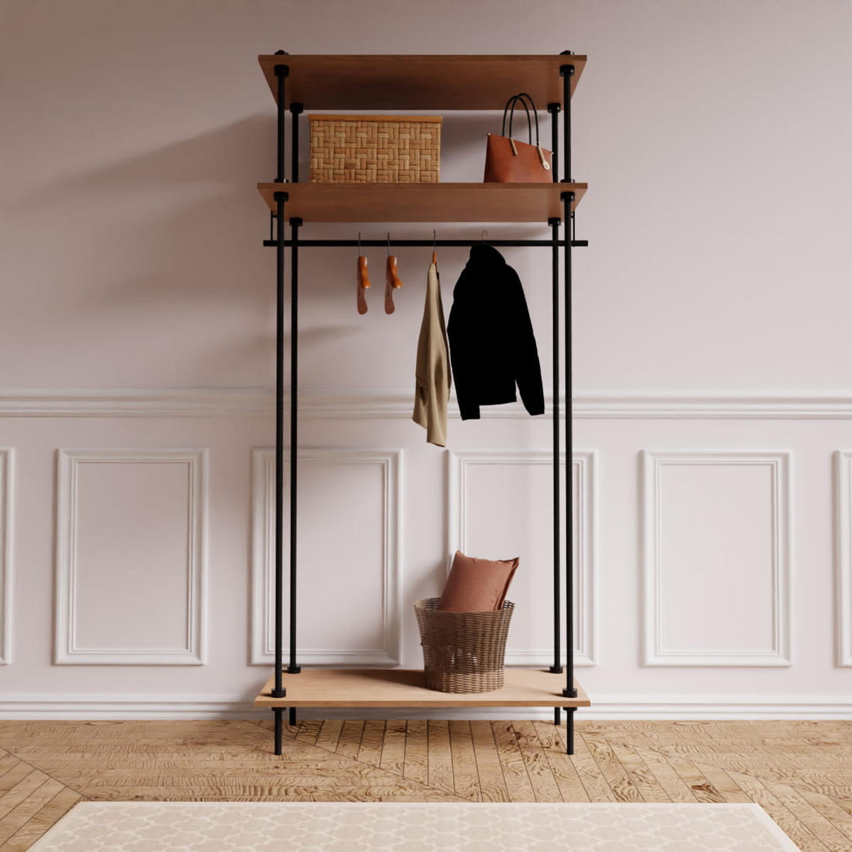 REGALSYSTEM mit Kleiderschrank 185x85x35 - Eiche San Remo, Metall (85/185/35cm) - AR Shelving