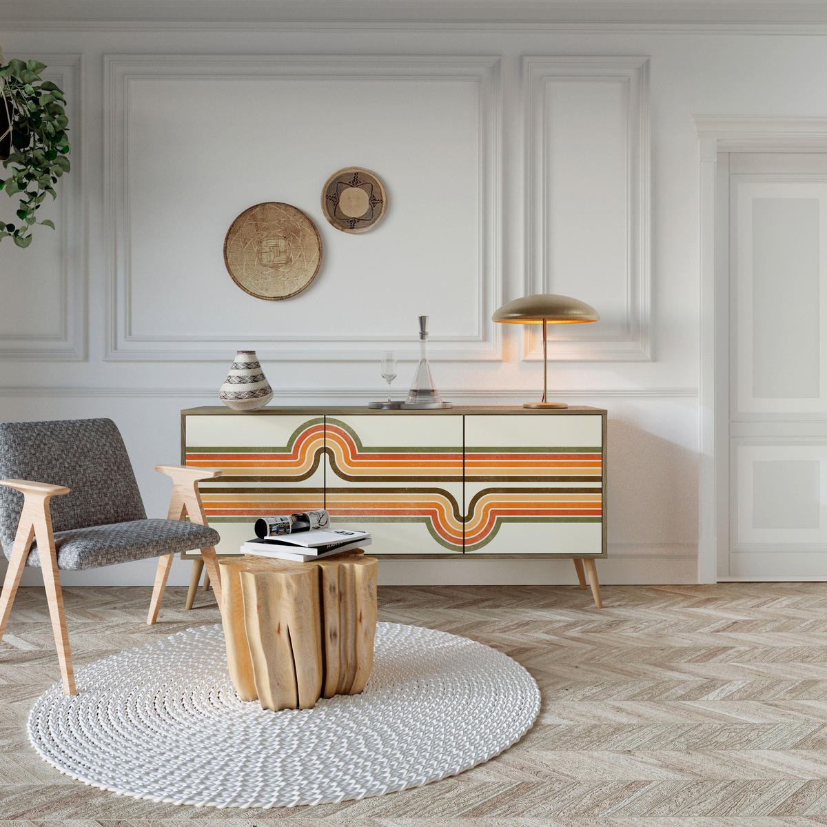 SIDEBOARD EXCEPTIONAL STREAM, Eicheneffekt, 164,5x42x77,5 cm, 3 Türen - Eichefarben/Buchefarben, Holzwerkstoff/Buchenholz (164.5/77.5/42cm) - SpaceRebels