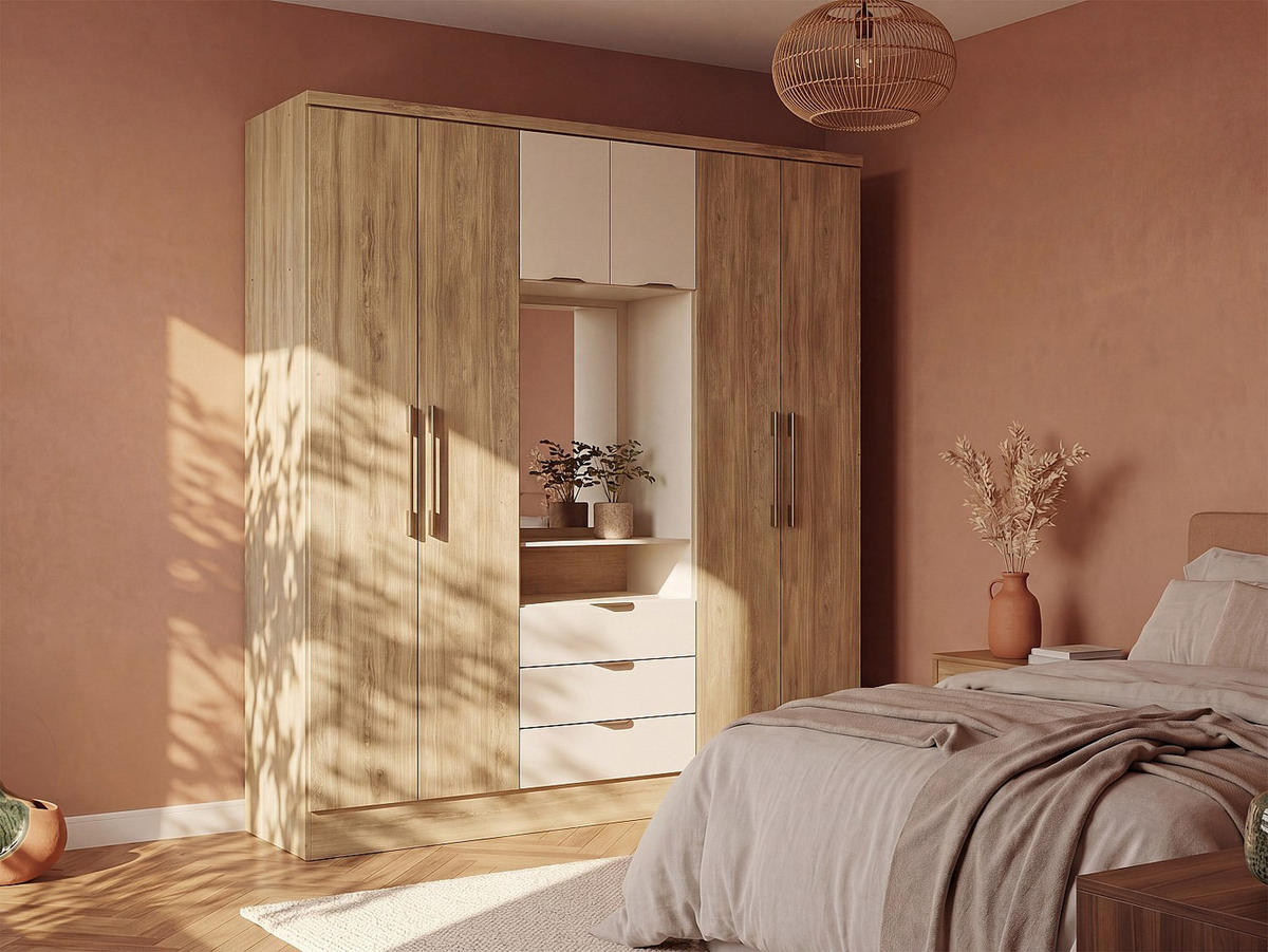 KLEIDERSCHRANK - 180 cm x 46.5 cm - Holz, Platte - Beige, Naturfarben Hell ELORIO - Beige/Naturfarben, Holz (180/206/46.5cm) - Vente-Unique