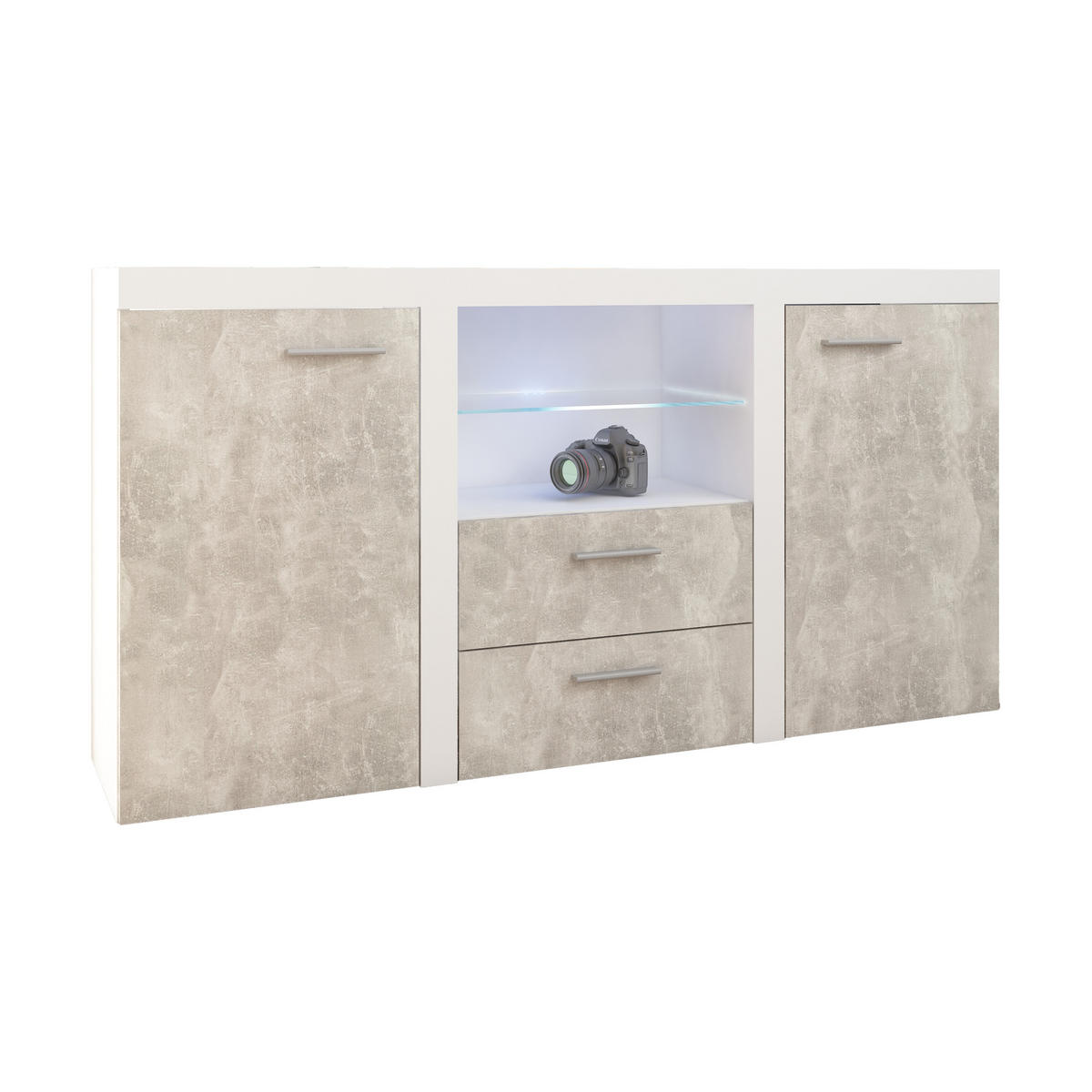 SIDEBOARD RITMO 156x40x82 cm mit 2 Schubladen und 2 Türen Weiß - Weiß, Holzwerkstoff (156/82/40cm) - MASSENO