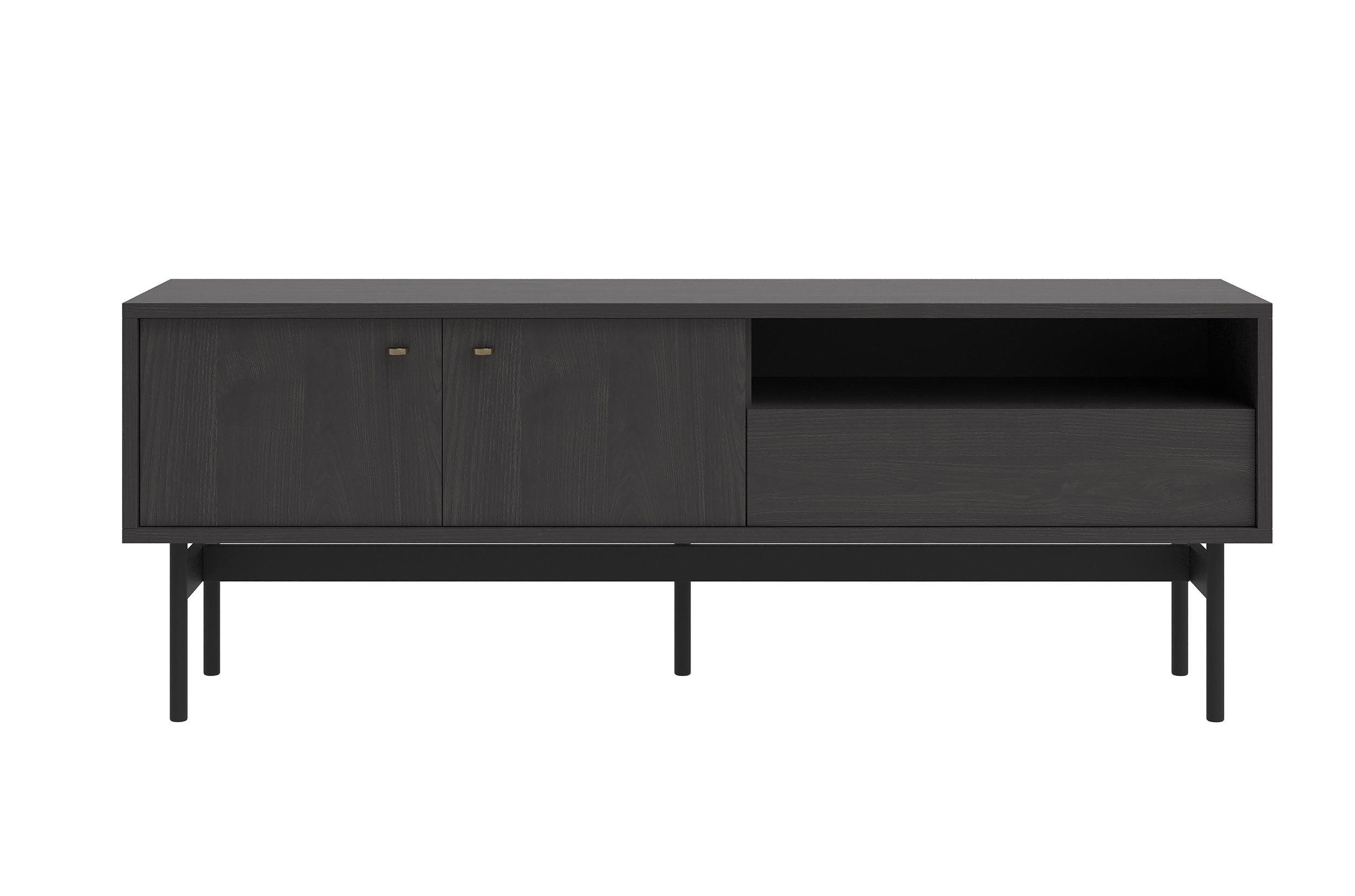 TV-ELEMENT Olar Holzoptik Esche Portland Schwarz 154 cm - Goldfarben/Schwarz, Holzwerkstoff/Metall (154/56.6/38cm) - Selsey