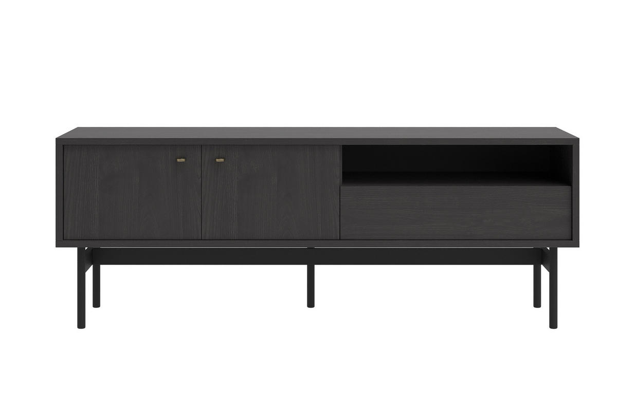 TV-ELEMENT Olar Holzoptik Esche Portland Schwarz 154 cm - Goldfarben/Schwarz, Holzwerkstoff/Metall (154/56.6/38cm) - Selsey