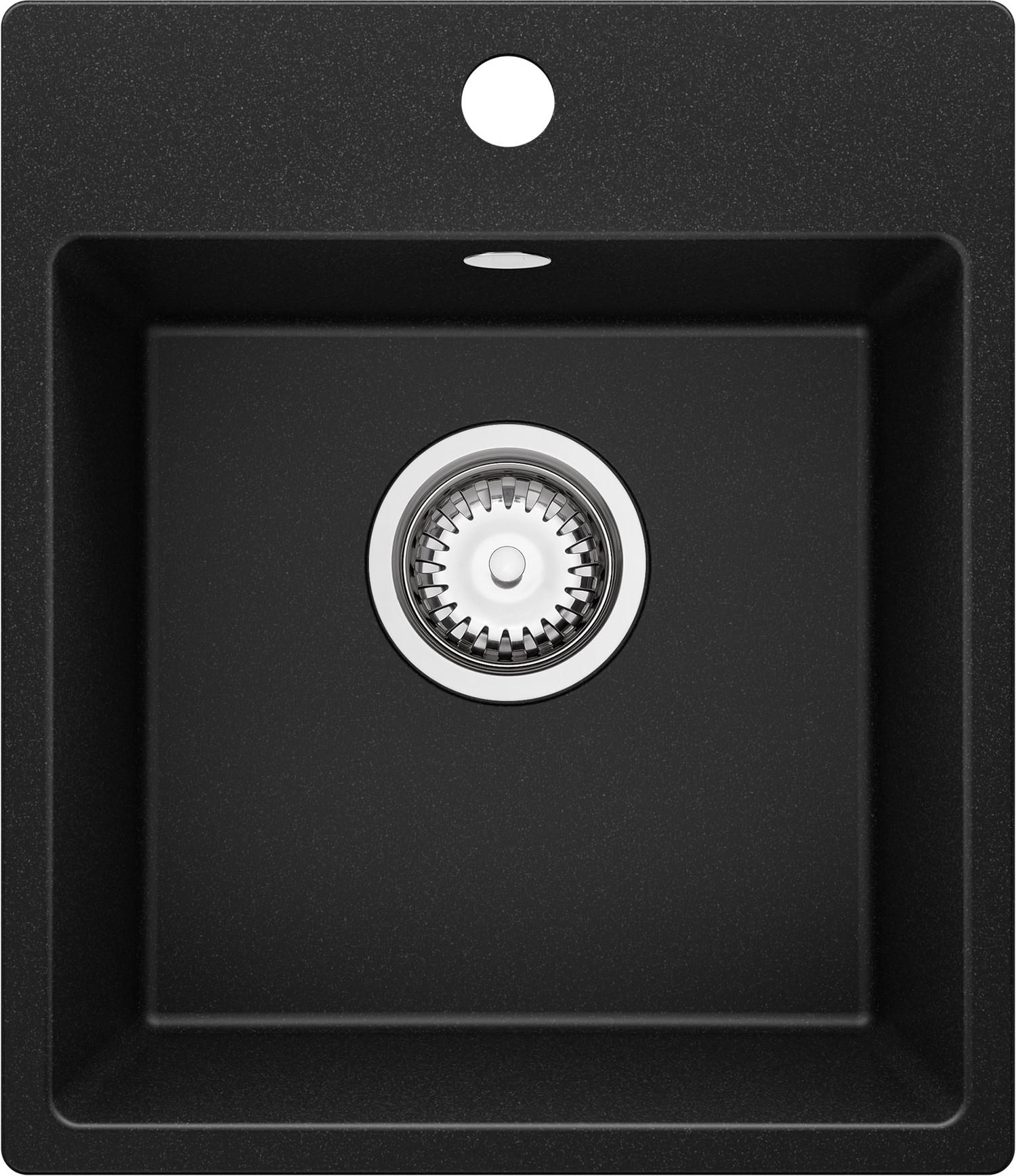 SPÜLBECKEN Riga Easy, 2-er set Schwarz 38/44 cm 1 Becken + Ablauf-Set ab 40er Unterschrank - Chromfarben/Schwarz, Kunststoff (38/19/44cm) - Primagran